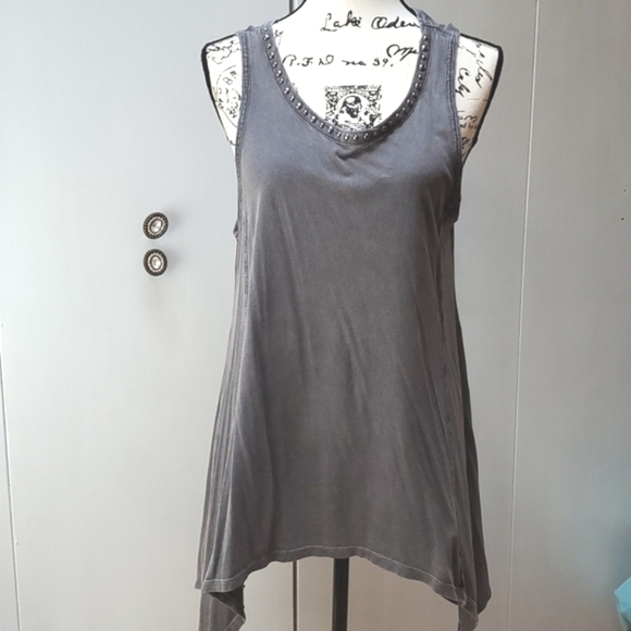 Rock & Republic Tops - Rock & Republic Dark Gray Studded neck Asymmetrical hem tunic Top Sz.Medium